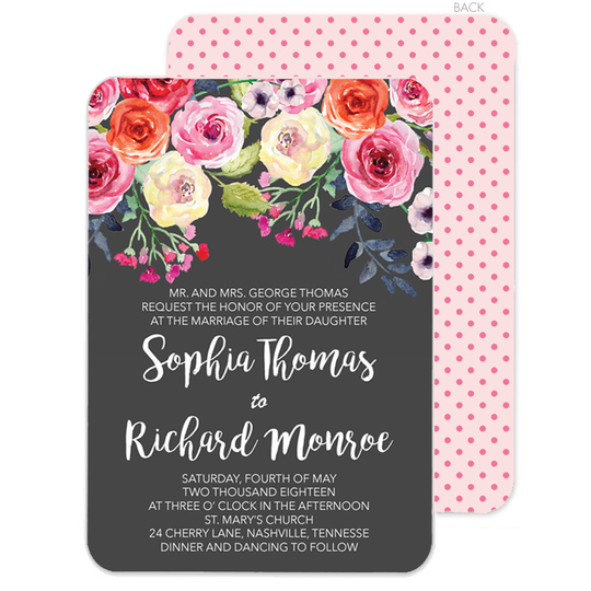 Charcoal Watercolor Roses Invitations